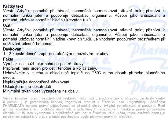 Vieste Artyčok Pure 70 kapslí - popis