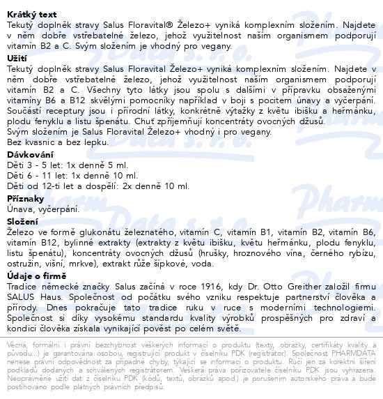 Salus Floravital železo + 250 ml - popis