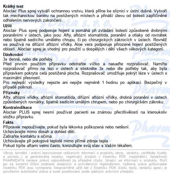 Aloclair Plus Sprej 15ml - popis