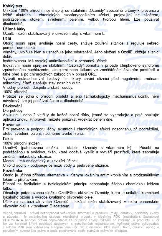 Otorig Nosní Sprej 20ml - popis