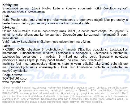 Probio Kaše Stracciatella 60g Topnatur - popis