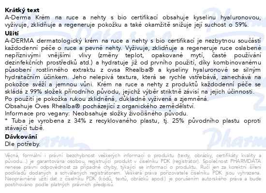 A-derma Krém na ruce a nehty 50 ml - popis