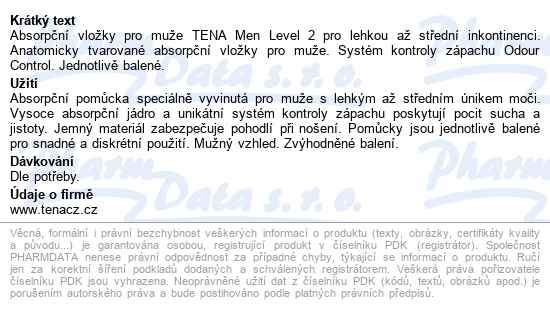 Tena Men Level 2 Inkontinenční vložky +50% Navíc 30ks - popis