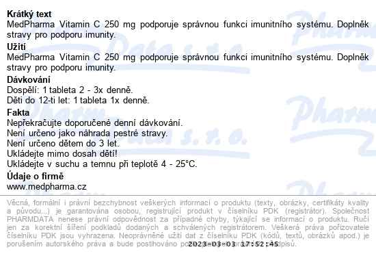 Medpharma Vitamin C 250 mg 107 tablet - popis