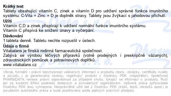 Vita-c 500mg + zinok + vitamín D 150 tablet - popis