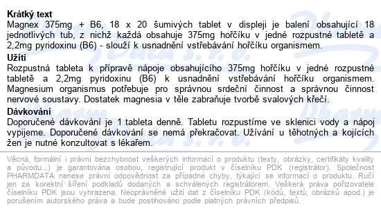 Magnex 375mg +B6 18x20 šumivých tablet - popis