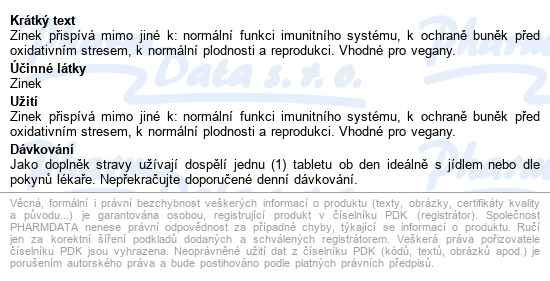 Solgar Zinek 22 mg 100 tablet - popis