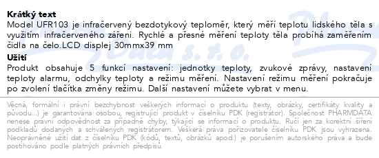Simplymed Infračervený bezdotykový teploměr UFR 103 - popis