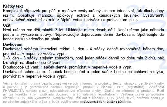 Movit Močové cesty D-manóza+brusinky plus 30 sáčků - popis
