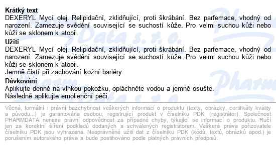 Dexeryl Mycí Olej 500ml - popis