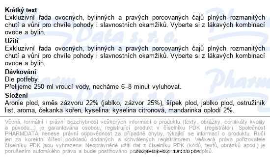 Biogena Majestic tea zázvor a mandarinka 20x2.5g - popis