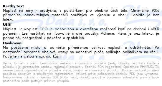 Leukoplast Eco náplasti s polštářkem 6cmx10 cm 5 kusů - popis
