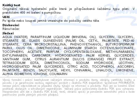Orlane Body Hydratující Tělový Lotion 400ml - popis