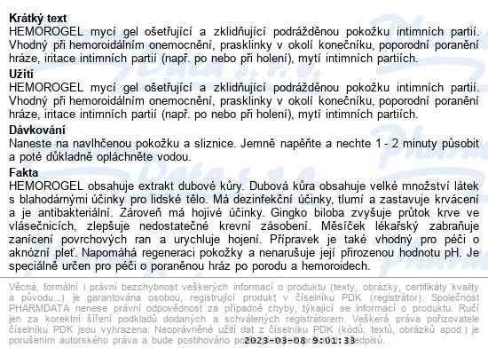Hemorogel Mycí Gel 500ml Cz/sk - popis