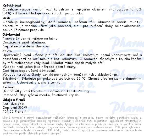 Kozí Kolostrum 200mg IGG 54% 60 kapslí - popis
