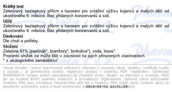 Rudolfs Zelenina s losos Bio 190 g - popis