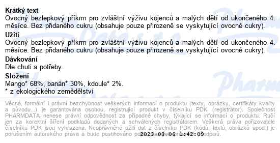 Rudolfs Mango, banán a kdoule Bio kapsička 110 g - popis