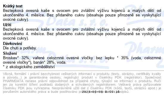 Rudolfs Broskev, banán a ovesná kaše Bio kapsička 110 g - popis
