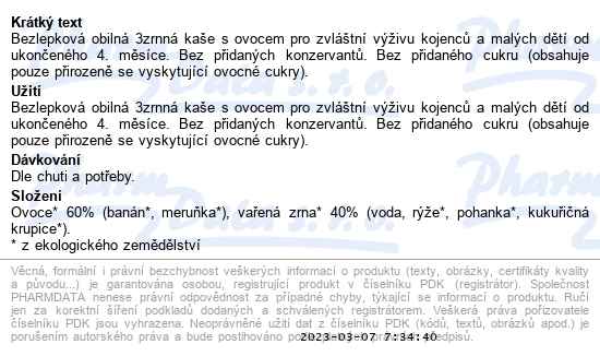 Rudolfs Obilná 3zrnná kaše s ovocem Bio kapsička 110 g - popis