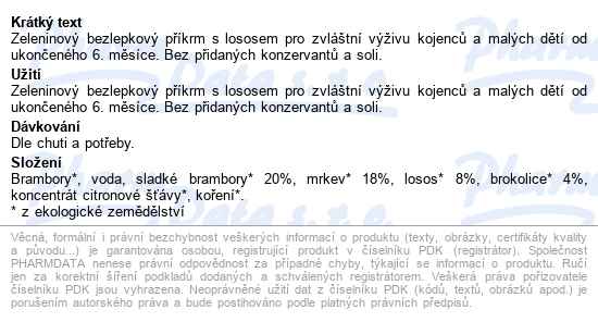 Rudolfs Batáty, brokokolice, mrkva a losos Bio kapsička 110 g - popis