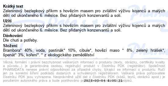 Rudolfs Špenát, brambory, pastinák a hovězí maso Bio kapsička 110 g - popis