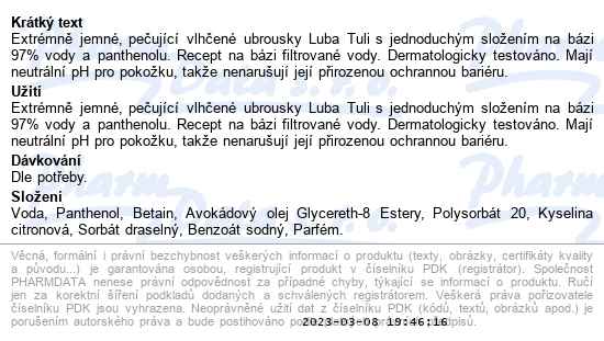 Luba Tuli dětské vlhčené ubrousky s panthenolem 60 ks - popis