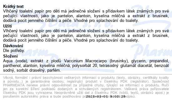 Luba Tuli dětský vlhčený toaletní papír s kyselinou mléčnou 50 ks - popis