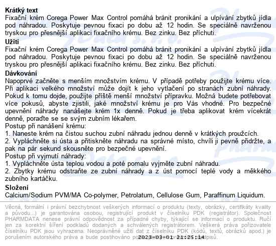 Corega Power max Upevnění+utěsnění fixačný krém 40 g - popis
