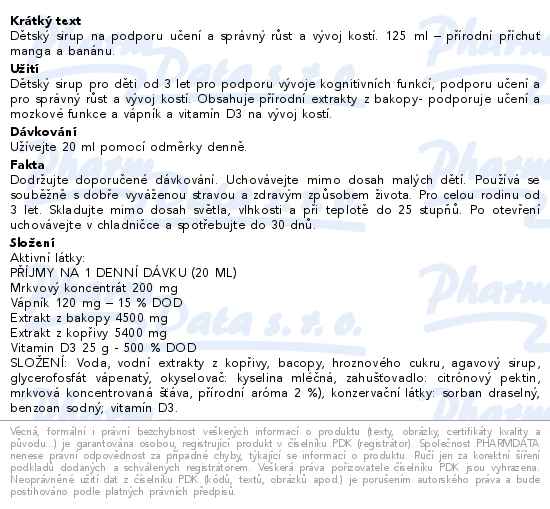 Petit Chéne Croissance 125ml sirup na podporu učení a správný růst a vývoj kostí - popis