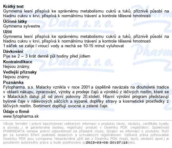 Fytopharma Gurmar bylinný čaj 20x1.5 g - popis