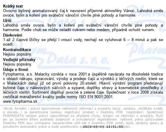 Fytopharma Vánoční čaj sypaný 60 g - popis