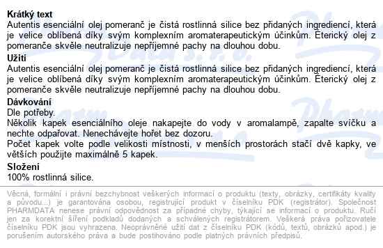 Autentis Pomeranč esenciální olej 10 ml - popis