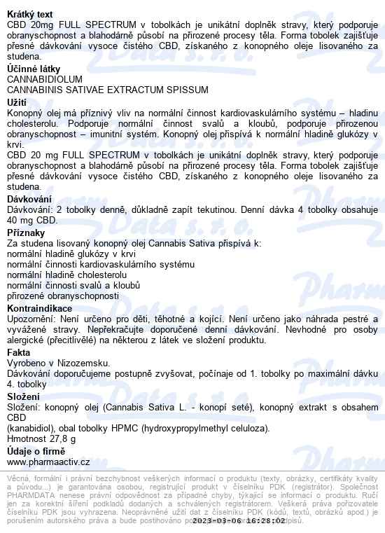 Cbd 20mg Full Spectrum Tobolek 30+15 Navíc - popis