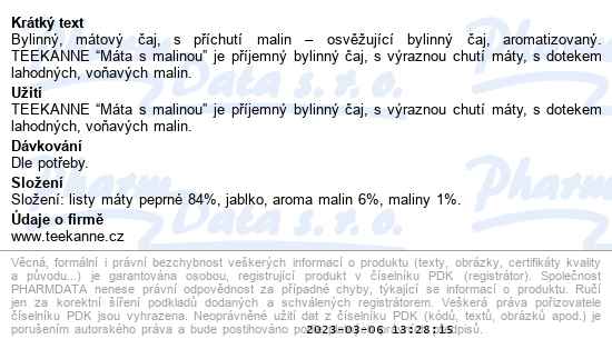 Teekanne Máta s malinami 20x1.5 g - popis