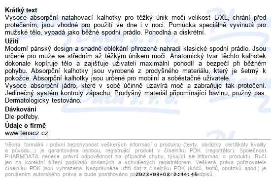 Tena Men Pu Maxi L/xl kalhotky absorpční natahovací,boky 95-130cm,1430ml - popis