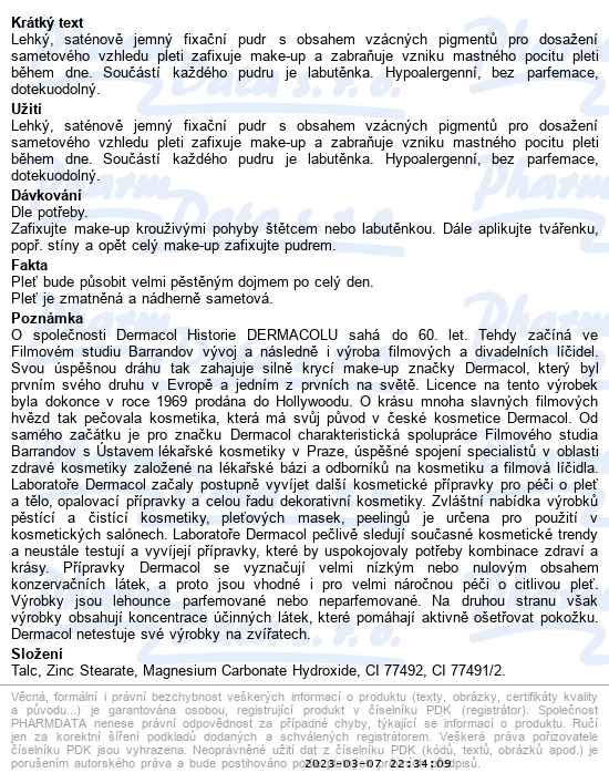 Dermacol Fixační transparentní pudr light 13 g - popis