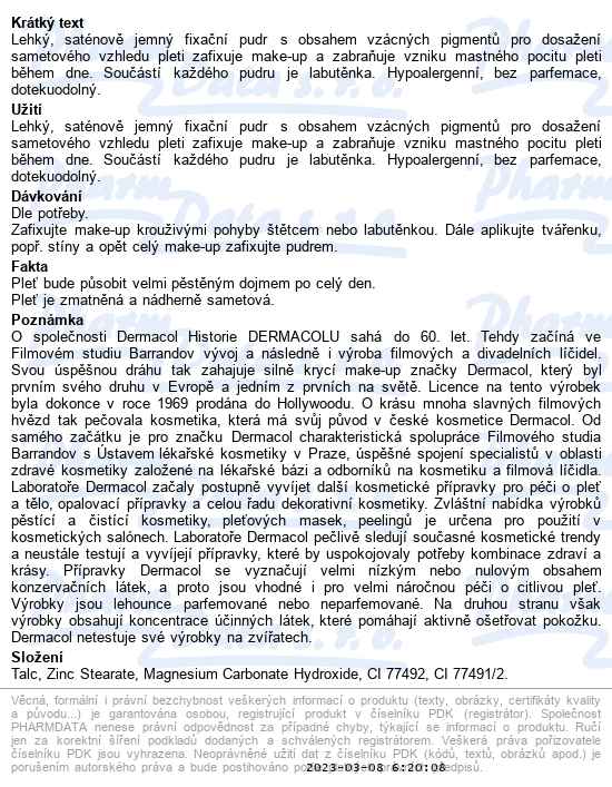Dermacol Fixační transparentní pudr natural 13 g - popis