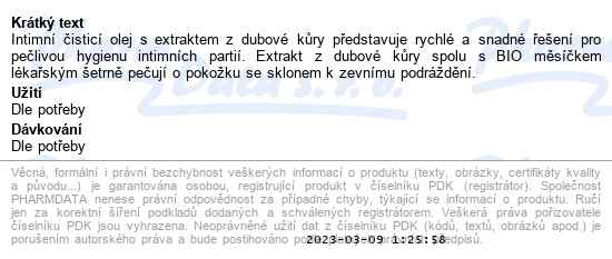 Intimní čistící Olej S Extraktem Z Dub.kůry 100ml - popis