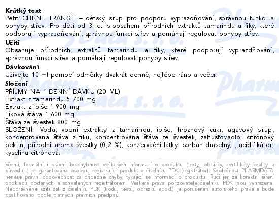 Petit Chéne Transit 125 ml dětský sirup na podporu vyprazdňování - popis