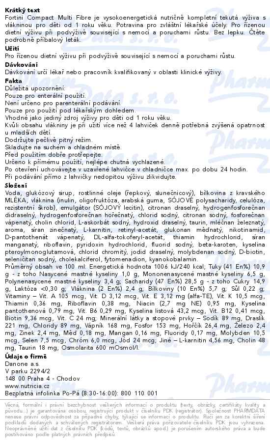 Fortini Compact Multi Fibre S příchutí čokoláda-karamel perorální roztok 4x125ml - popis