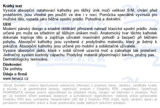 Tena Men Pu Maxi S/M kalhotky absorpční natahovací 10ks - popis