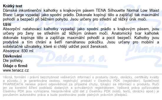 Tena Silhouette Normal Blanc L kalhotky absorpční natahovací 5ks - popis