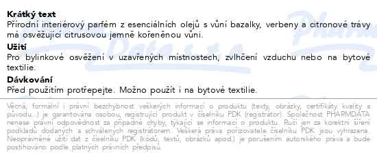 Leros Osvěžující bytová vůně bazalka & verbena 100 ml - popis