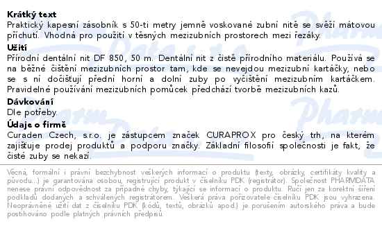 Curaprox DF 850 dentální nit s mátovou příchutí 50 m - popis