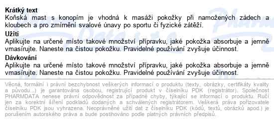 Koňská mast s konopím chladivá Roll On 90ml - popis