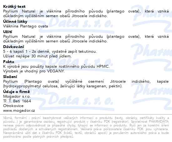 PharmaLine Psyllium natural 100 kapslí - popis