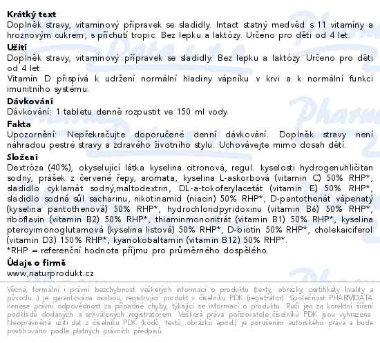 Intact Statný medvěd vit.D3+multivitamin 15 šumivých tablet - popis
