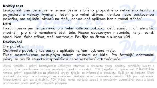 Leukoplast Skin sensitive fixační páska 1.25cmx2.6m - popis