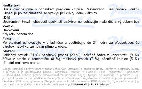 Kubík Svačinka Jablko, banán, aronie, malina a krupice 100 g - popis