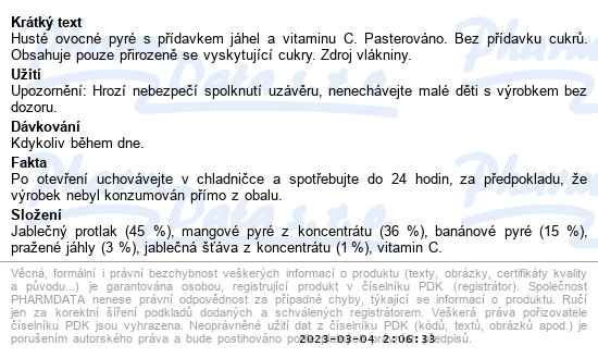 Kubík Svačinka jablko, mango, banán a jáhly 100 g - popis
